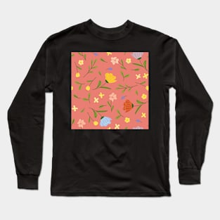 Flowe Pattern Red Pastel Long Sleeve T-Shirt